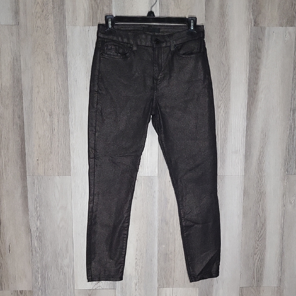 7 For‎ All Mankind Womens 26 Metallic Ankle Skinny Jeans Gunmetal Stretch